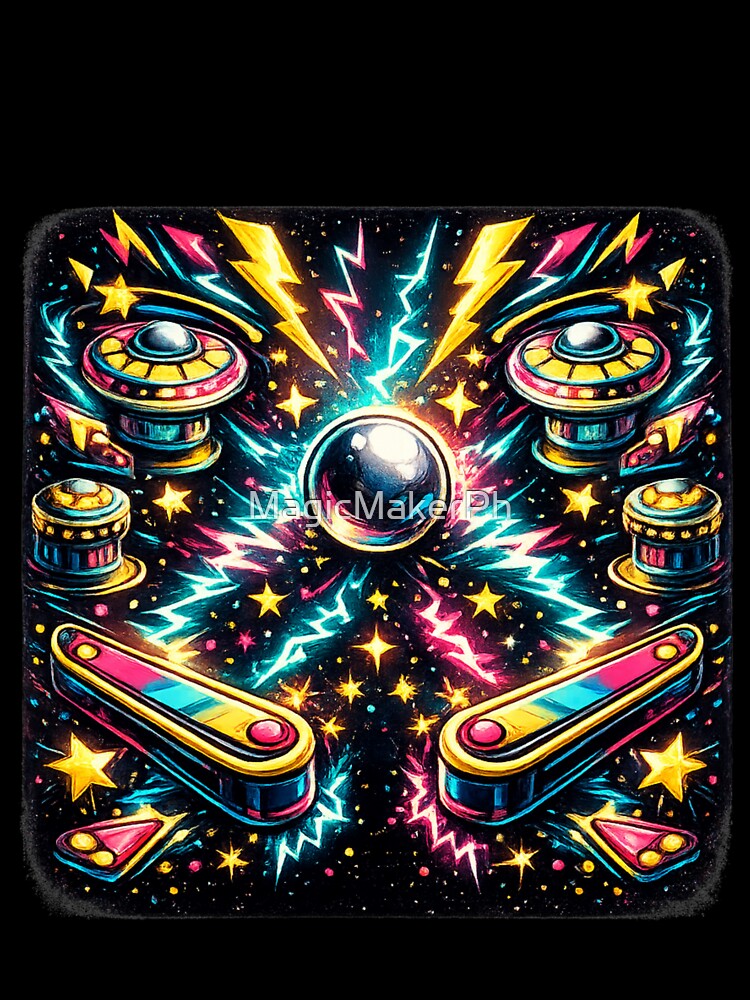 Retro 1980s Arcade Pinball Machine Neon Gaming Graphic by MagicMakerPh