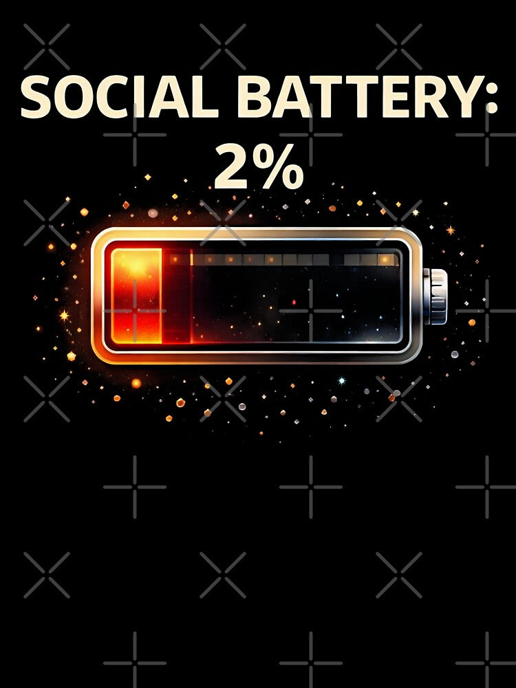 Social Battery 2% Introvert Humor Shirt – Social Anxiety Funny Tee – Anti Social Meme Design by FunkyVista