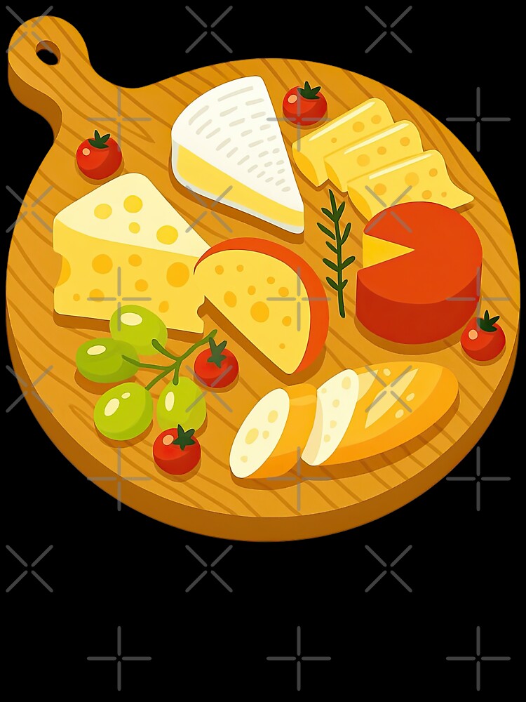 Cheese Board with Grapes and Tomatoes Food Illustration by ArtfulWeave