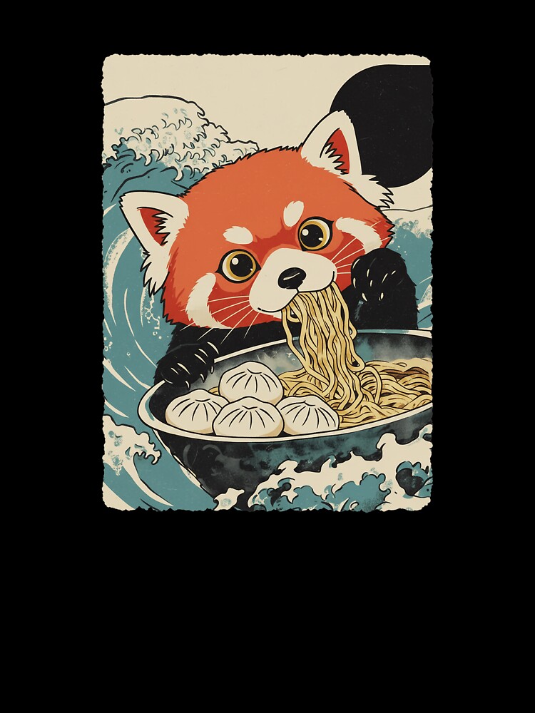Red Panda Eating Ramen Cute Noodle Lover by JEFDodsonArt
