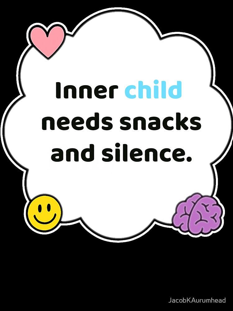 Coping Humor – Inner Child Snacks and Silence – Gift for Therapy Friends – Cute Soft Sticker by JacobKAurumhead