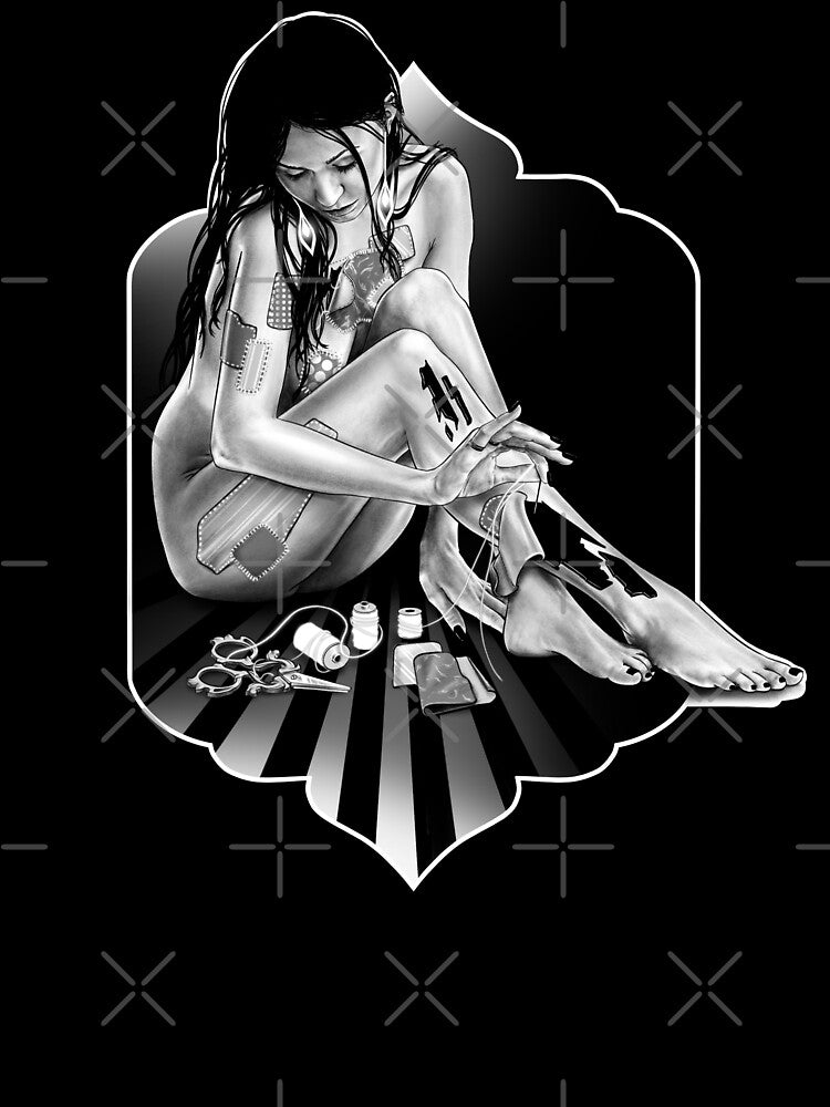 Patch by patch- a portrait (Monochromatic illustration on black) by Anicatattoos
