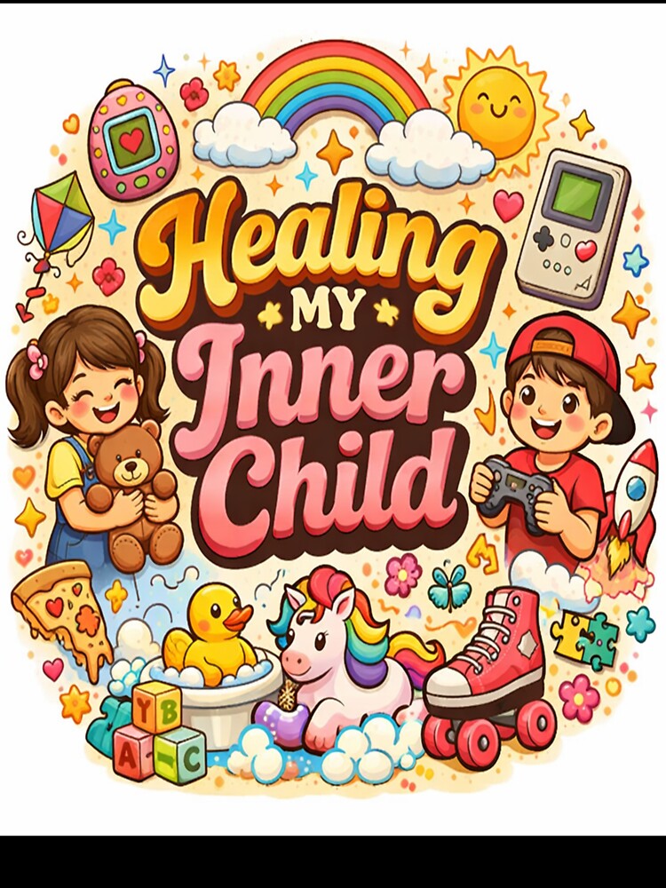 Healing My Inner Child Cute Retro Aesthetic Mental Health Self Care Design by MetroInk Co