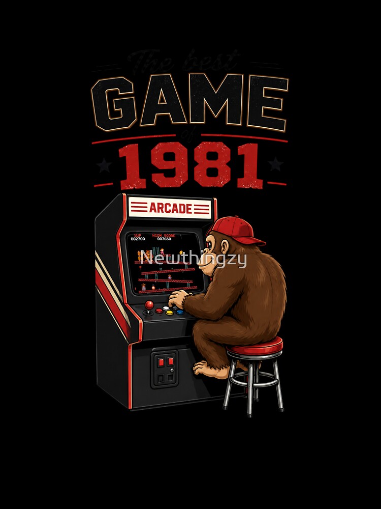 Retro Arcade Gorilla Gamer 1981 Vintage Style Design by Newthingzy