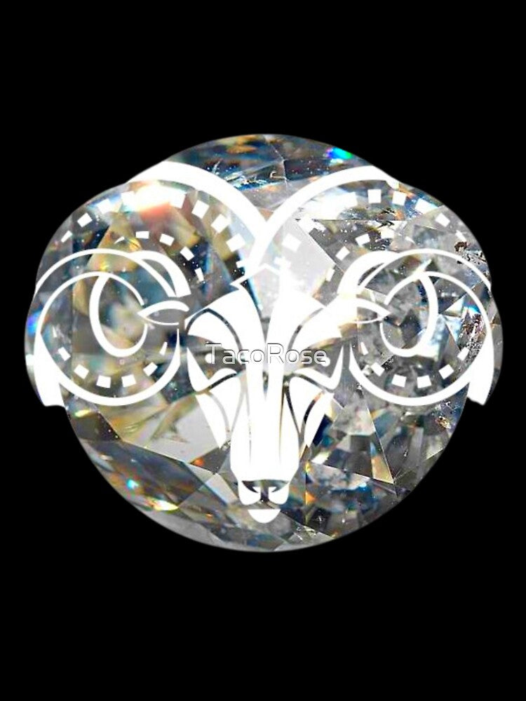 Aries Zodiac Symbol Silhouette Design With April Birthstone Diamond Background by TacoRose