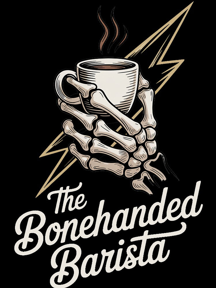 Bonehanded Barista Skeleton Holding Cup Logo - Dark by Bonehanded