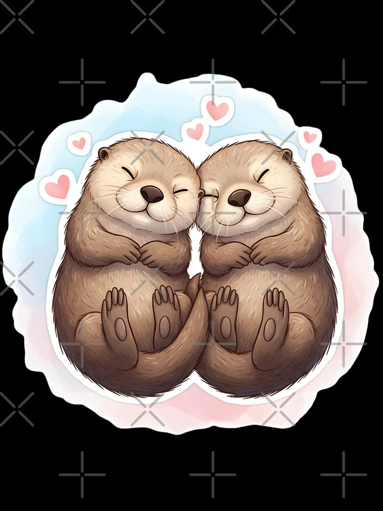 Sleeping Otter Couple Holding Hands by Animalpetslover