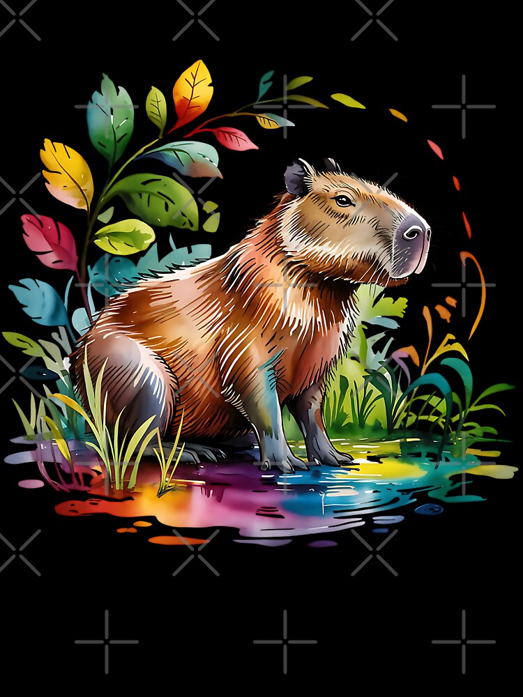 Cute watercolor vibrant rinbow capybara by Ann Miu Deluxe
