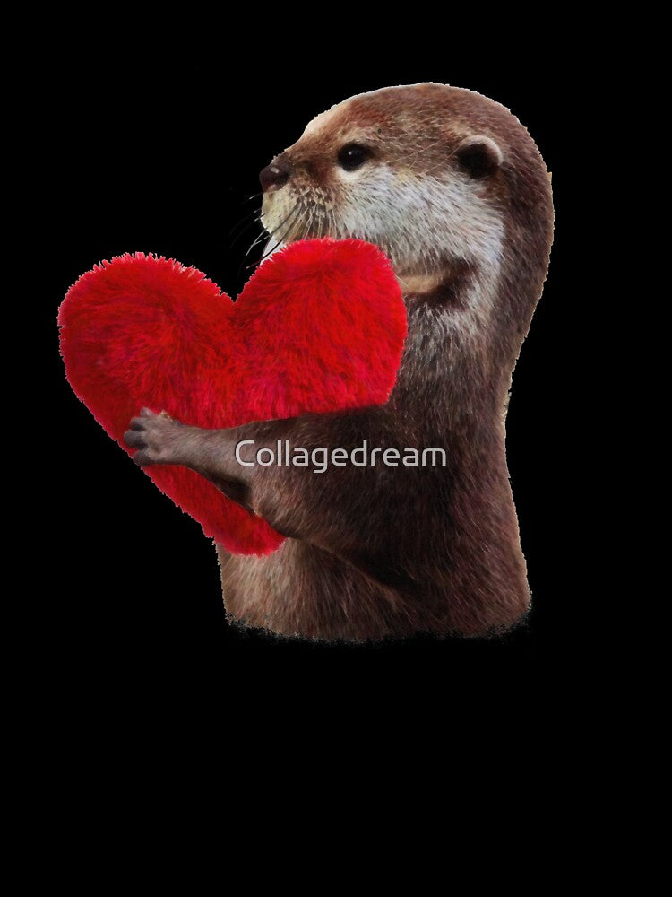 otter and sweet red heart, animal in love by Collagedream