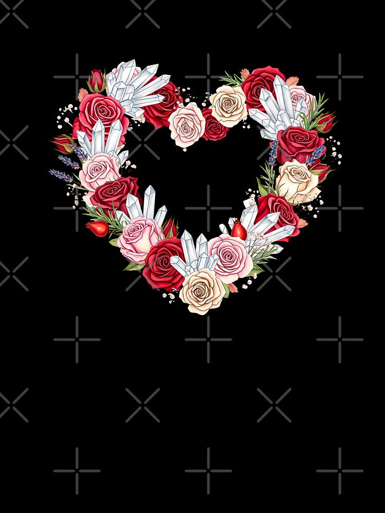 Crystal Love Spell Wreath - Rose Quartz & Red Roses Heart by Credisaim