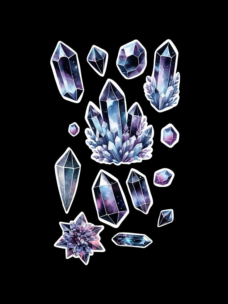 Black Mystical Crystal & Geode Stickers | Rainbow Gemstone Collection for Crystal Enthusiasts by FlowerMyLove