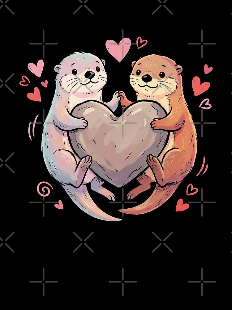 Adorable Sea Otters Couple Holding Heart Rock Art by zzz888