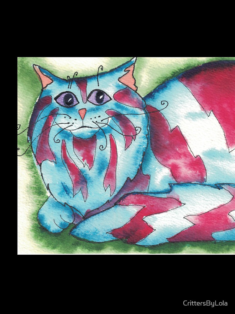 blue and red cat acrylic ink painting by CrittersByLola