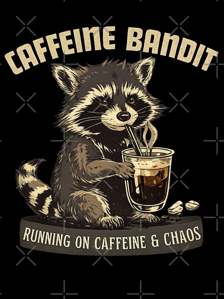 Caffeine Bandit Raccoon Coffee Shirt – Running On Caffeine And Chaos Vintage Funny Espresso Animal Tee by HOUSE OF TIST