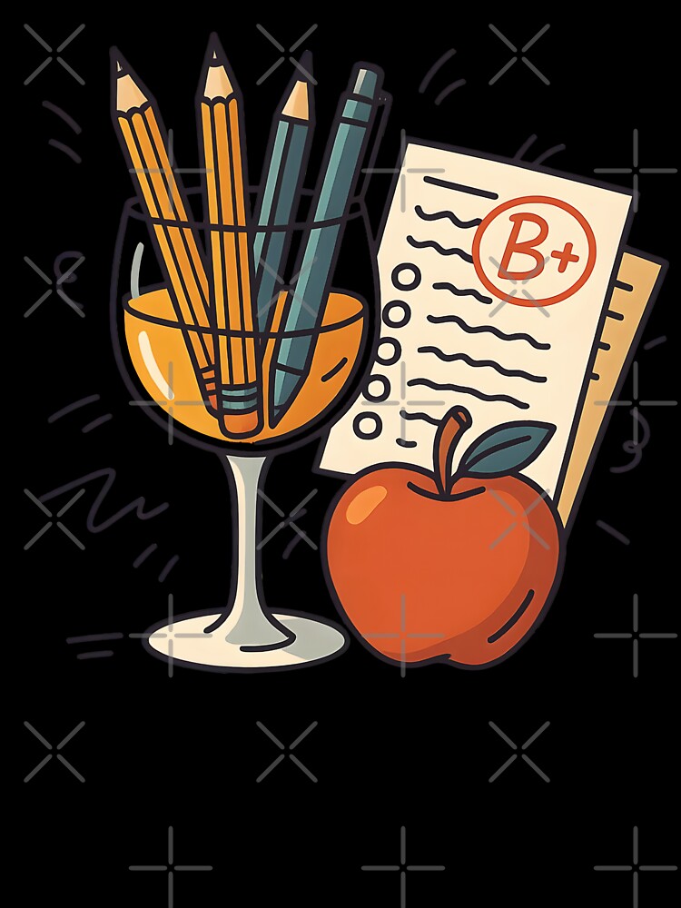 Teach Grade Wine Repeat | Funny Teacher Appreciation Week Gift | Wine Glass & Pencil Vector Art | Relaxed Teacher Life Design by WAUZ