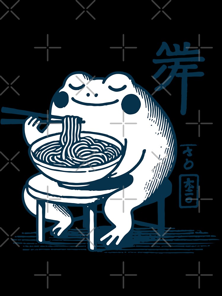 Kawaii Frog With Ramen Noodles Ukiyo-e Japanese by LuminOrb