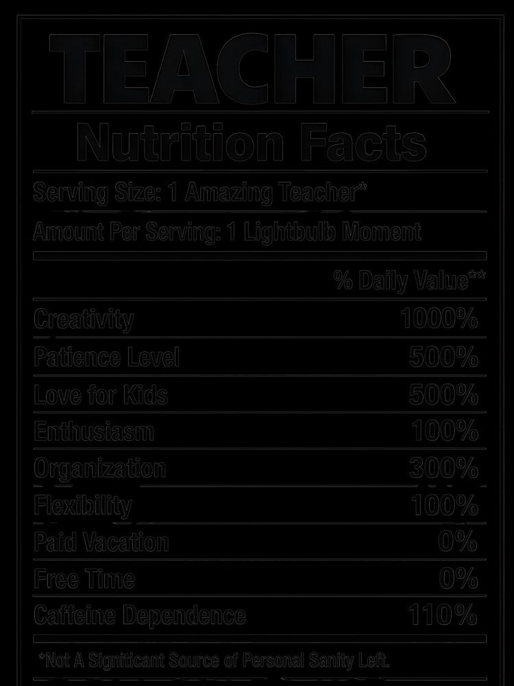 Teacher Nutrition Facts – Funny Teacher Appreciation Design by GiftsCreek