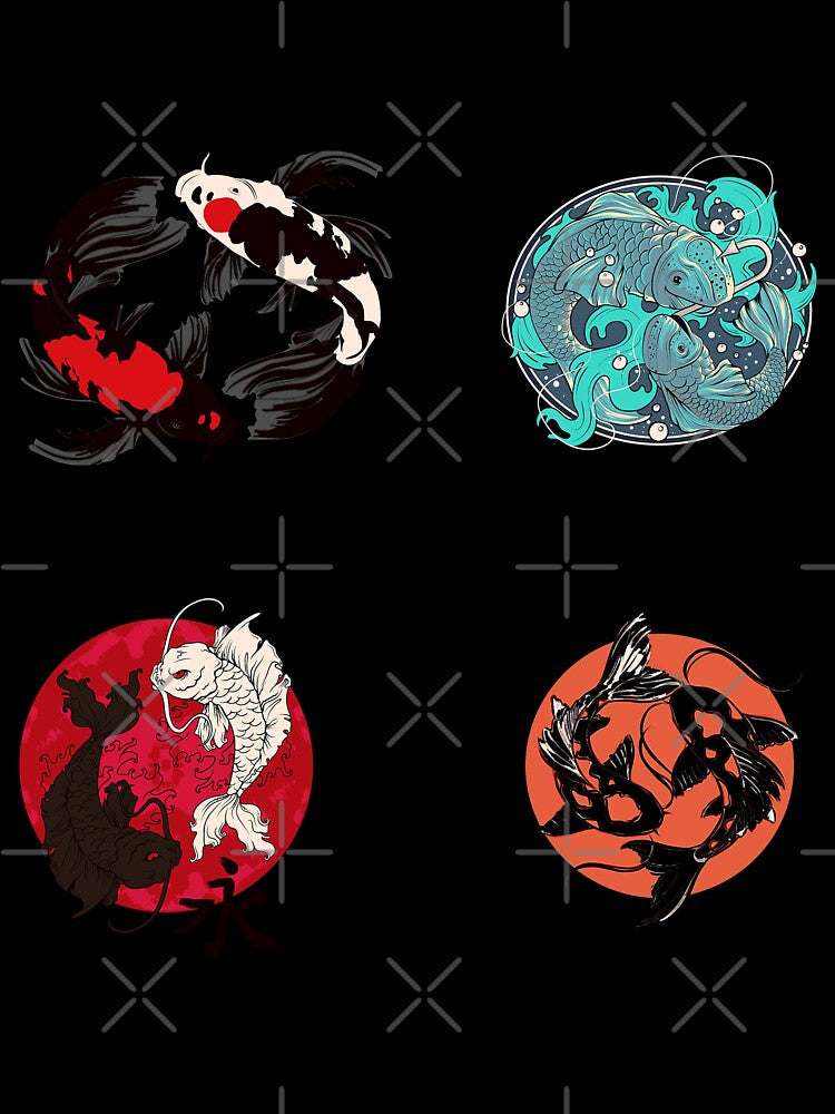 Coloured Koi Fish Sticker Pack, Ornamental Carp, Japanese Symbol For Zen by Black11Flamingo