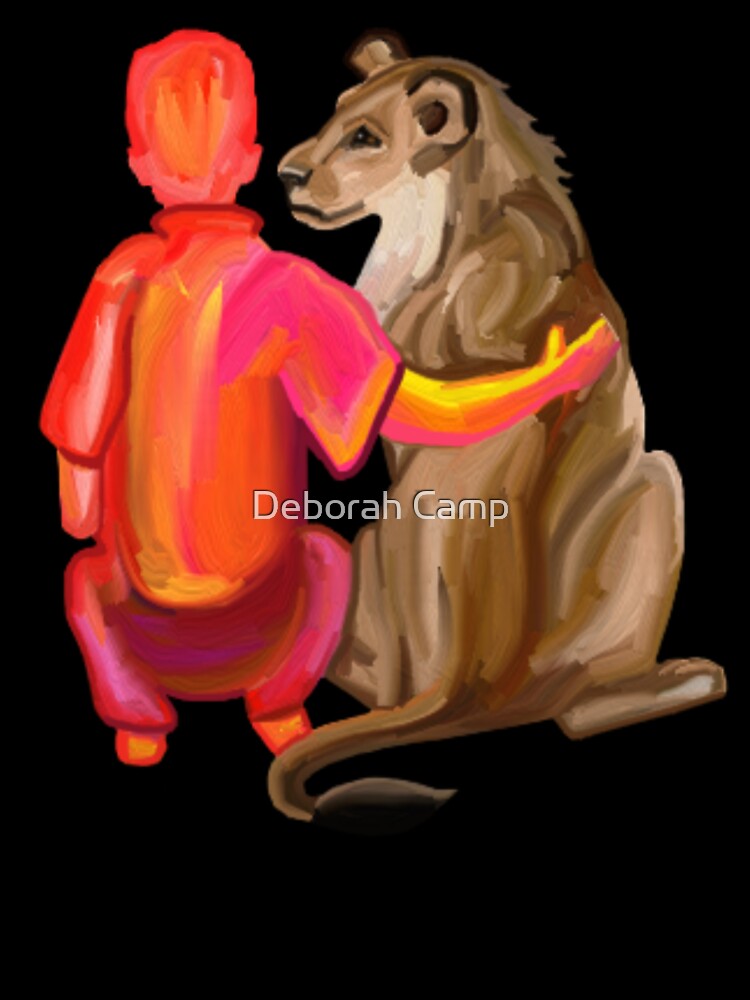 Boy with Lioness Friend by Deborah Camp