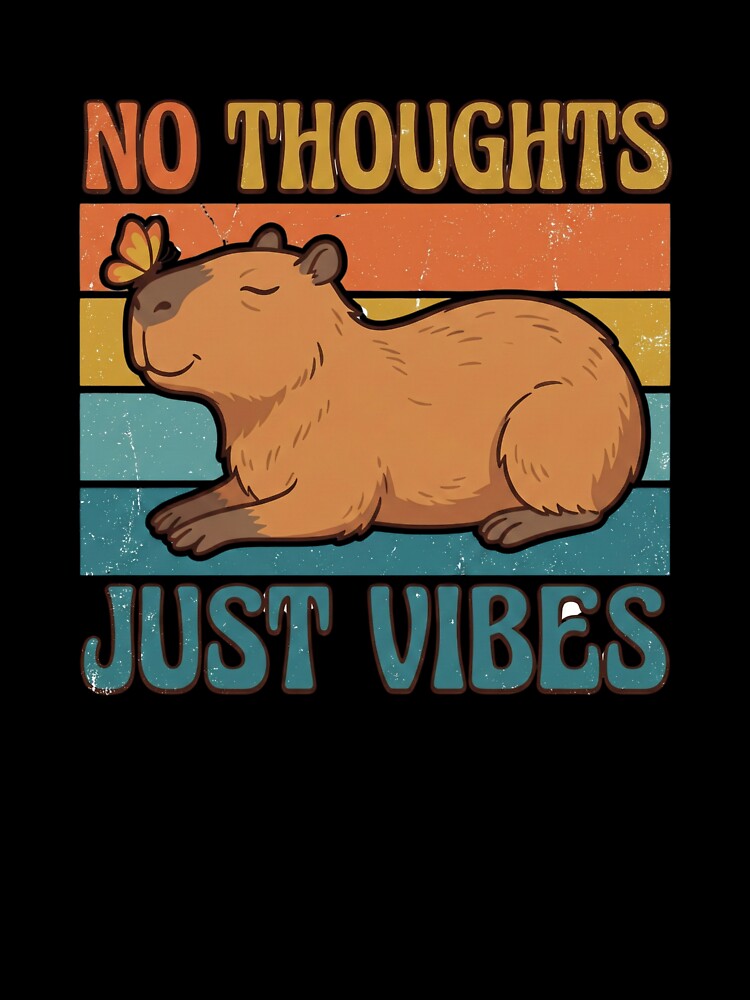 No Thoughts Just Vibes Capybara Funny Retro Vintage 70s Sticker by Pingi-shop