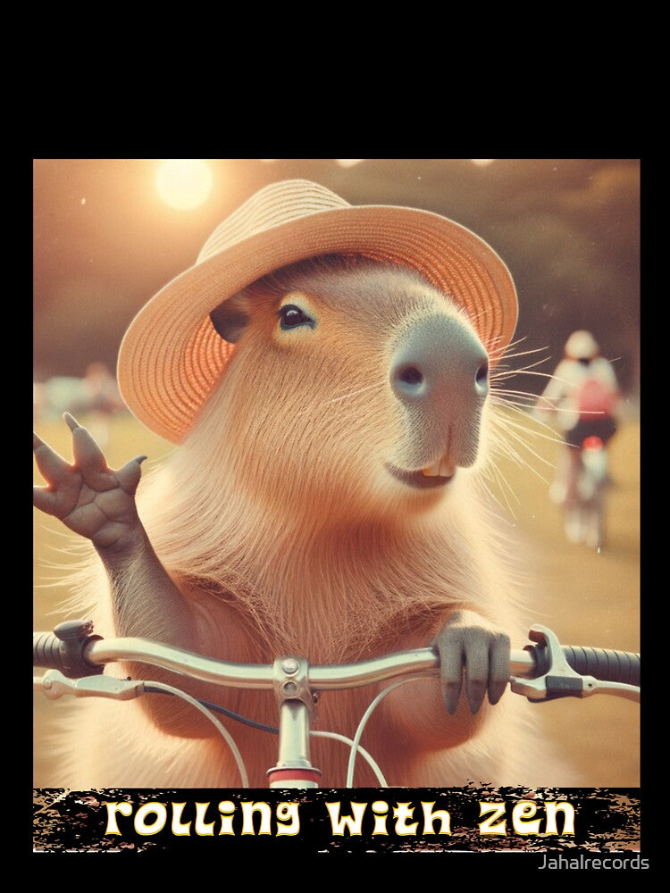 Rolling with Zen – Chill Capybara on a Bicycle by MTeesGA