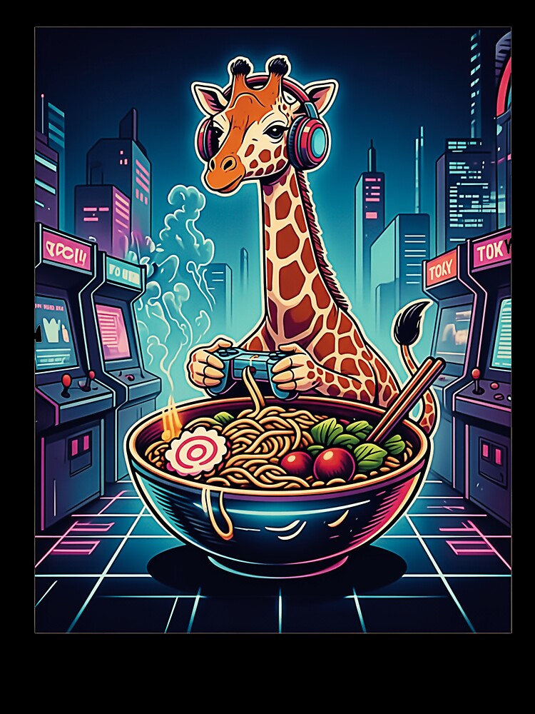 Giraffe Gamer Ramen Neon Arcade by FemmeForge