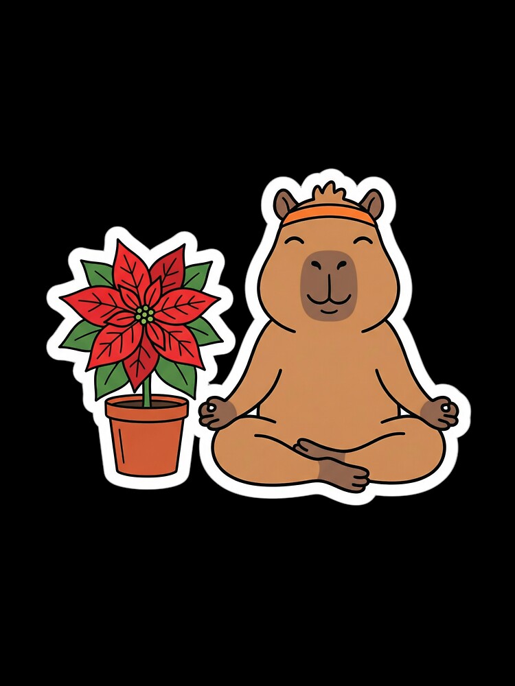 Christmas Capybara Yoga Meditation Poinsettia Zen Holiday by ArtByYunus