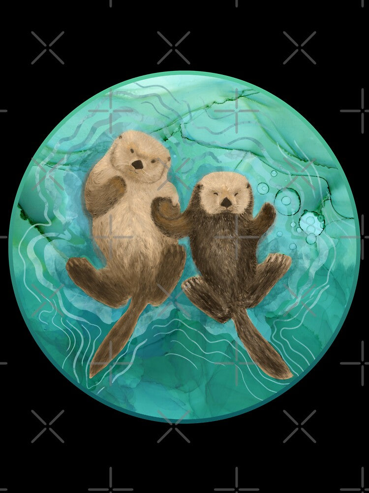 Otters holding hands - mommy and baby by Andreea Dumez