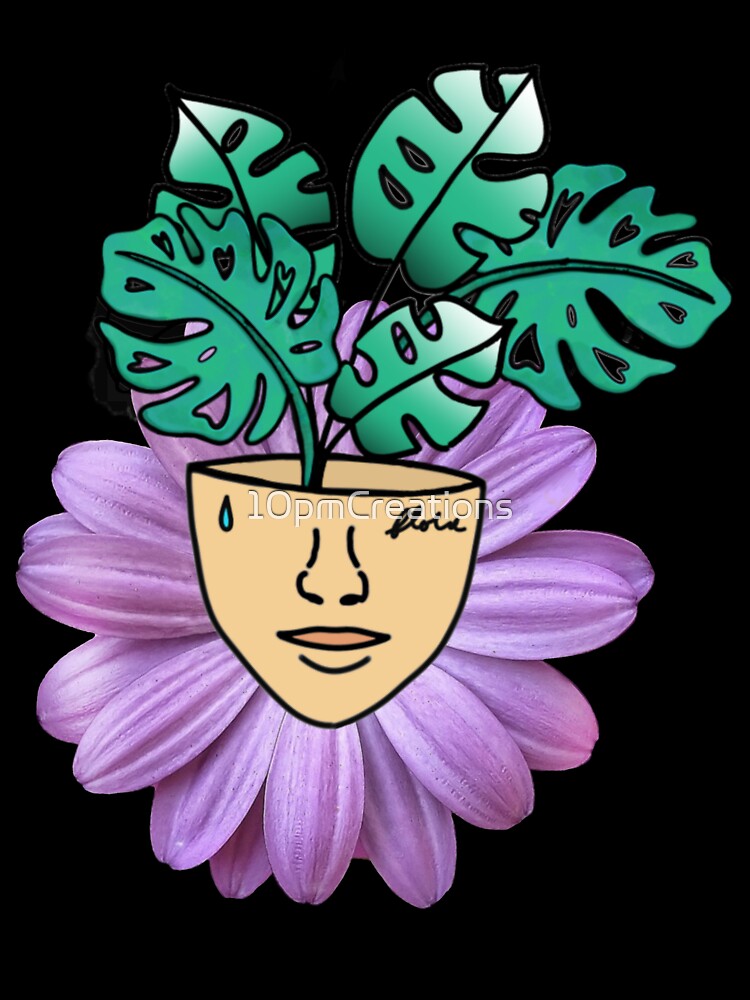 Monstera Plant Leaf with a Realism Purple Daisy for Surrealism Vibes by 10pmCreations