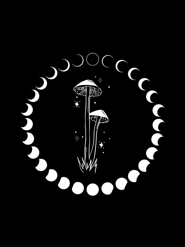 Mushrooms and moon phases sticker and pin by jellysquidart