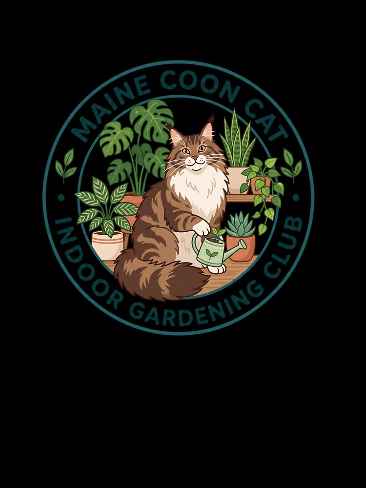 Maine Coon Cat Indoor Gardening Houseplant Monstera by PictoVibe