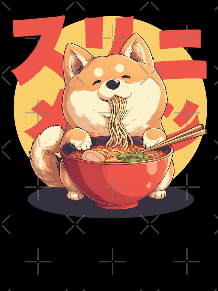 Shiba Inu eating bowl of spicy beef ramen noodles by Nightarcade