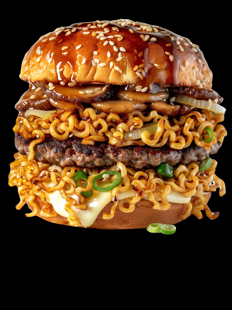 Spicy Ramen Bacon Burger - Banging Burger Series by Swayzdesigns