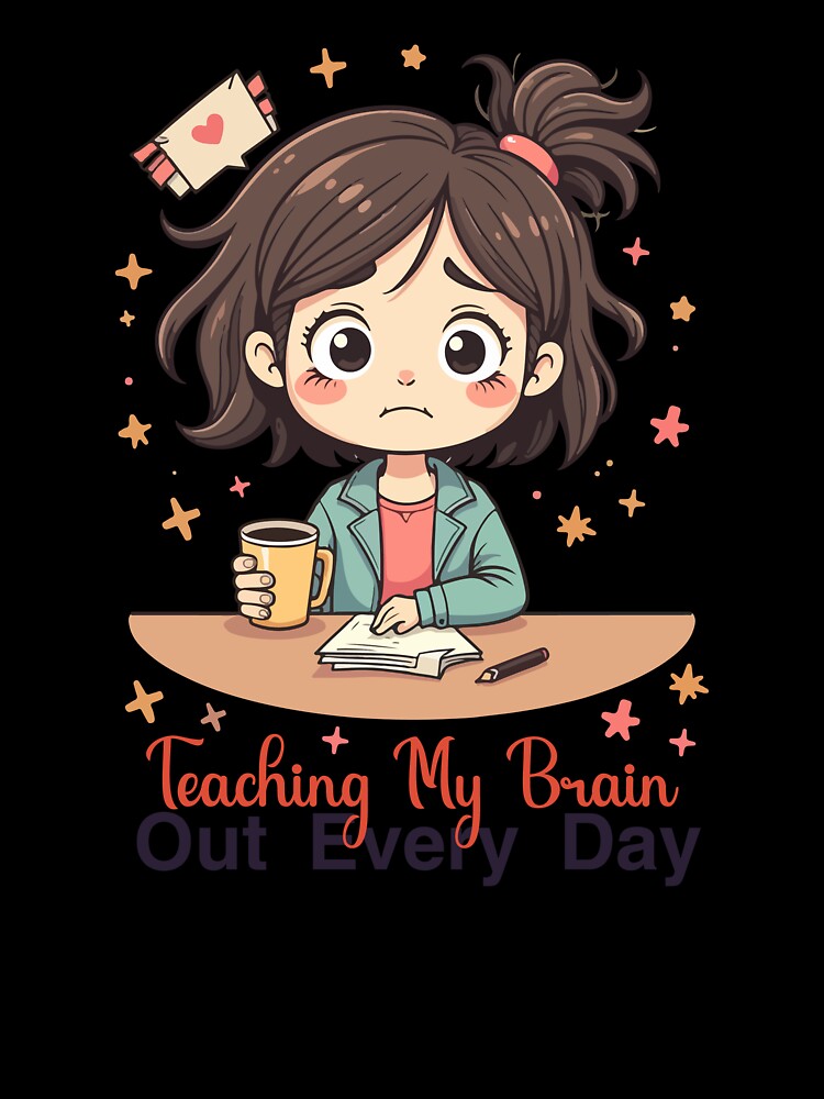 Teaching My Brain Out Every Day Shirt – Cute Tired Teacher Cartoon T-Shirt for Educators by Design-Pro-21