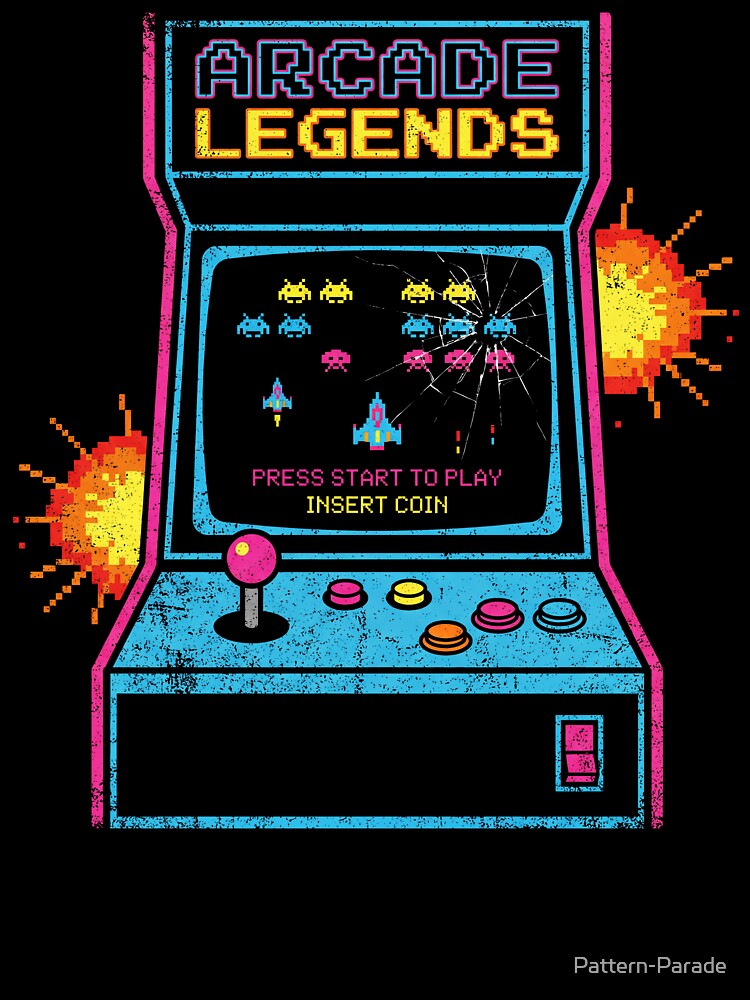 Arcade Legends Retro Gaming Art - Vintage Space Invaders Style Arcade Cabinet by Pattern-Parade