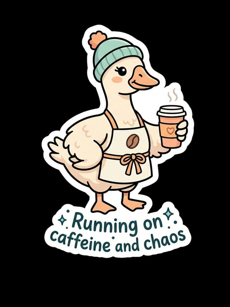 Cute Goose Barista Sticker - Running on Caffeine and Chaos by ItsArtisticLab
