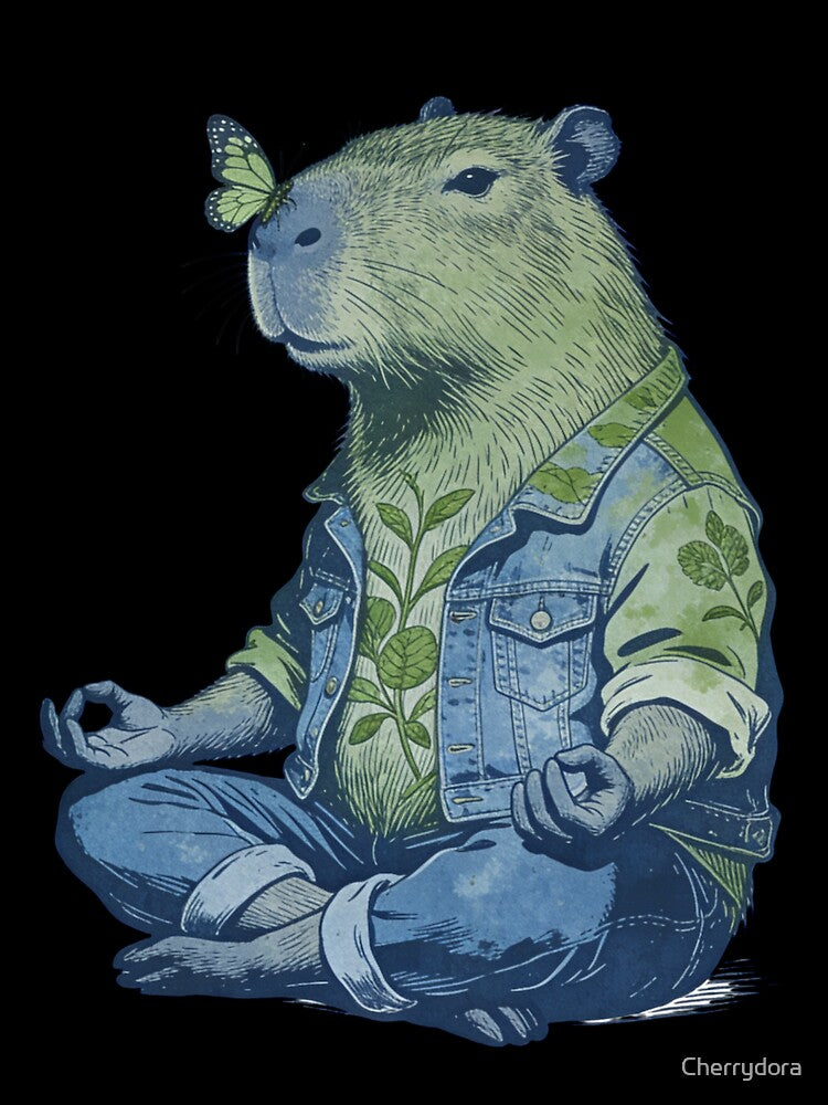 Zen Capybara Meditation Graphic - Vintage Indie Nature Lover Design by Cherrydora