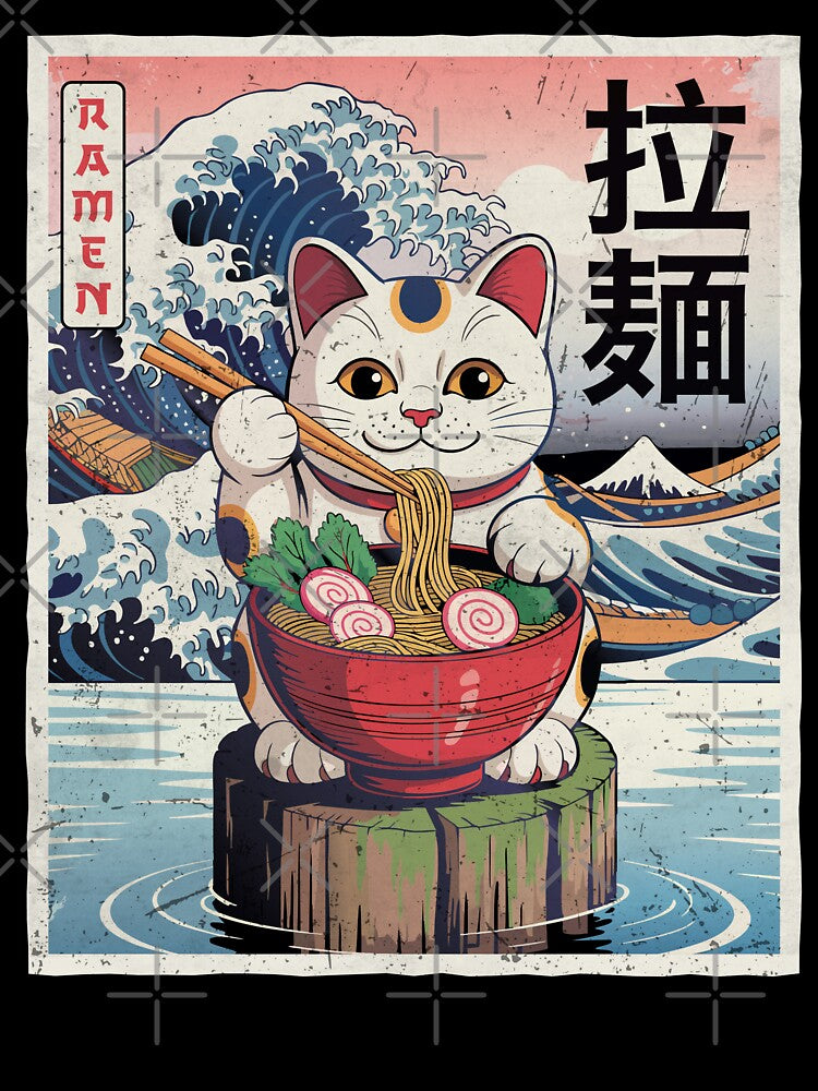 Maneki-Neko Lucky Cat Eating Ramen Noodles by jmbeezee