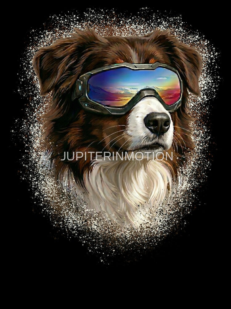 AUSTRALIAN SHEPHERD BROWN AND WHITE WITH GOGGLES by JUPITERINMOTION