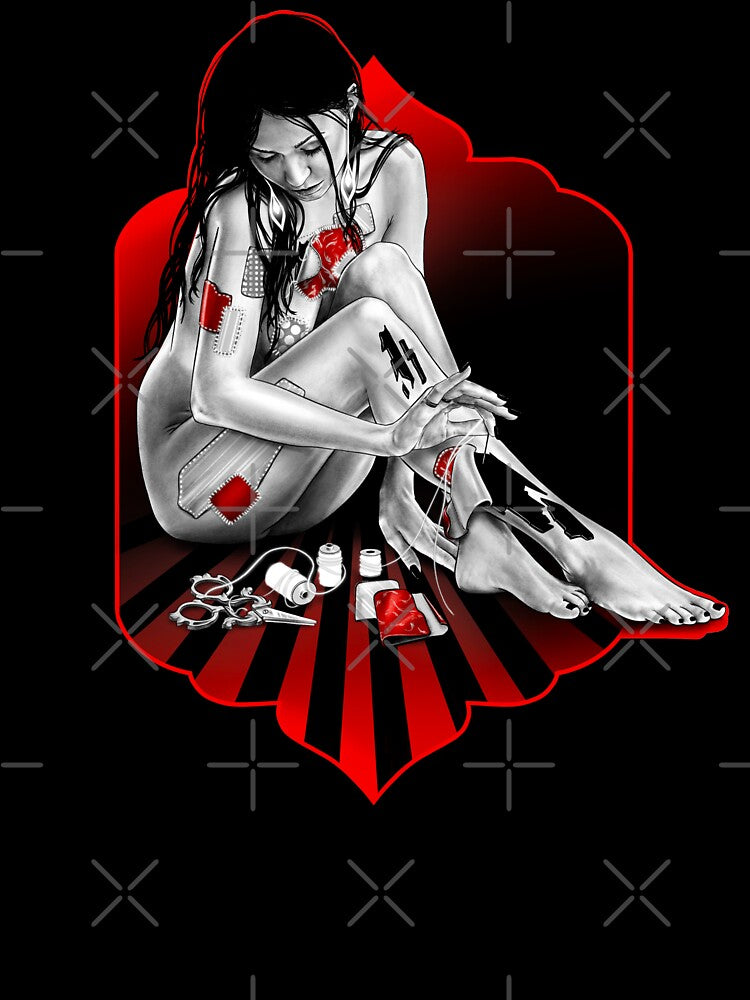 Patch by patch- a portrait (black and red illustration) by Anicatattoos
