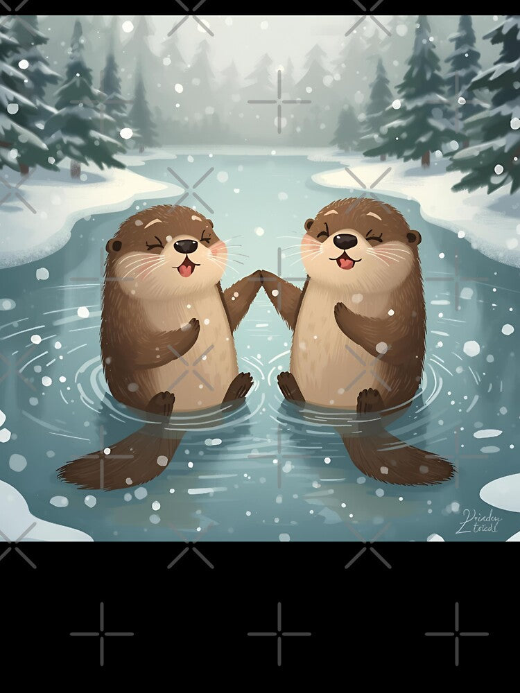 Snowy River Love – Otters Holding Hands in Winter by WildlifeWhimsy