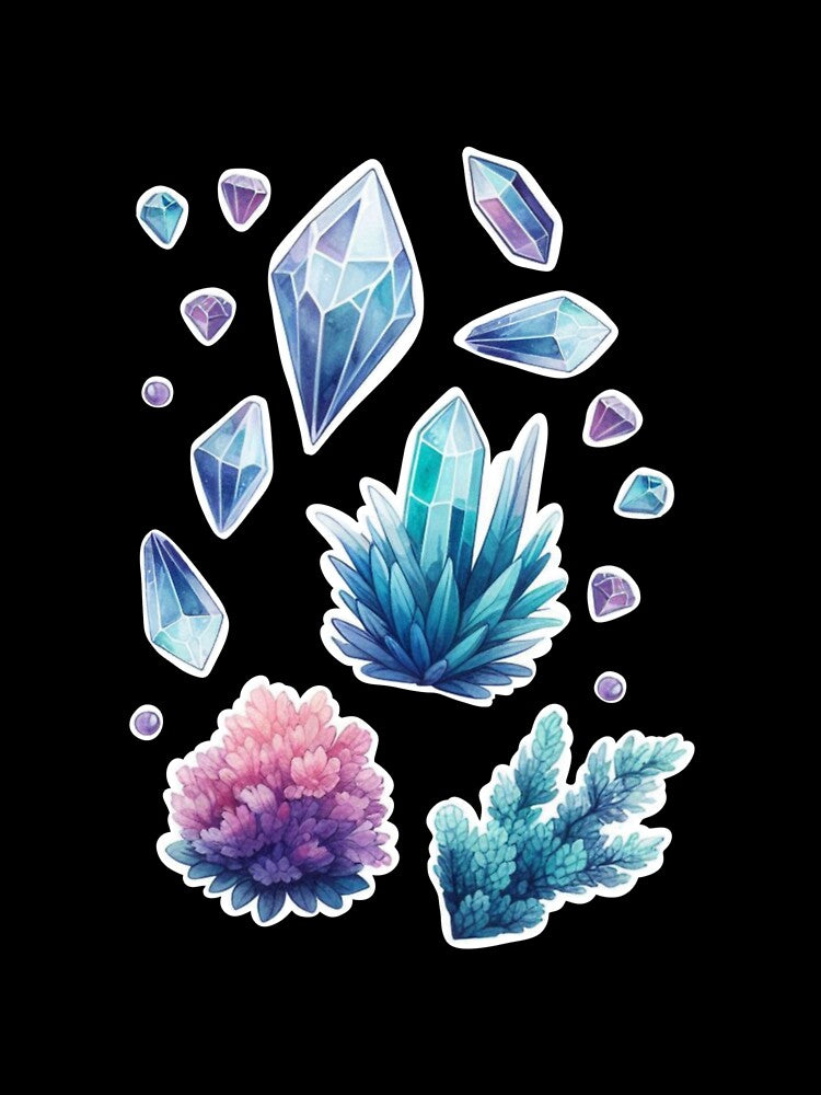Mystical Crystal & Geode Stickers | Rainbow Gemstone Collection for Crystal Enthusiasts by FlowerMyLove