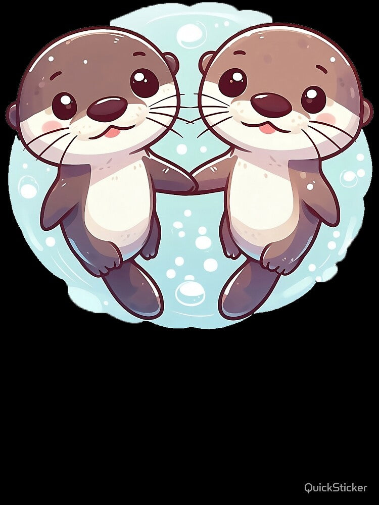 Cute couple of otters holding hands on water by QuickSticker