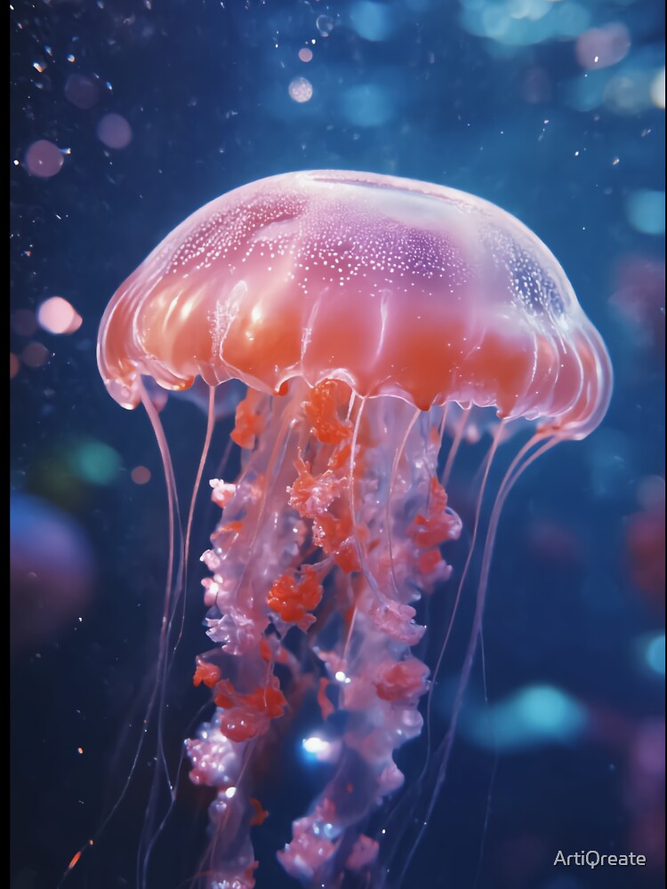 Orange Glow Jellyfish – Ethereal Ocean Creature by ArtiQreate
