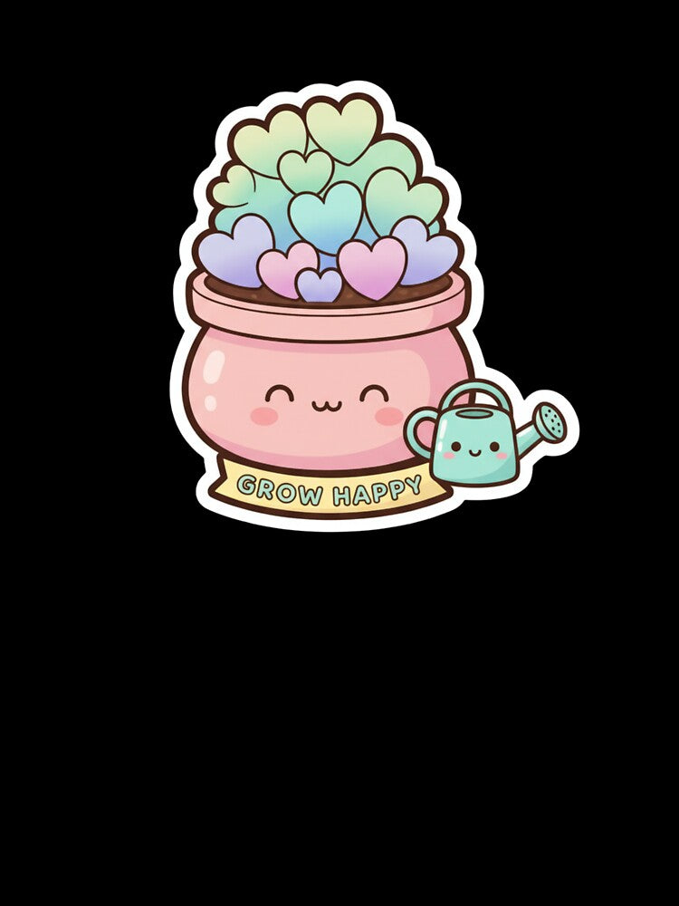 Grow Happy Plant Parent Art - Kawaii Heart Succulent - Cute Garden Lovers Gift by JLMWorks