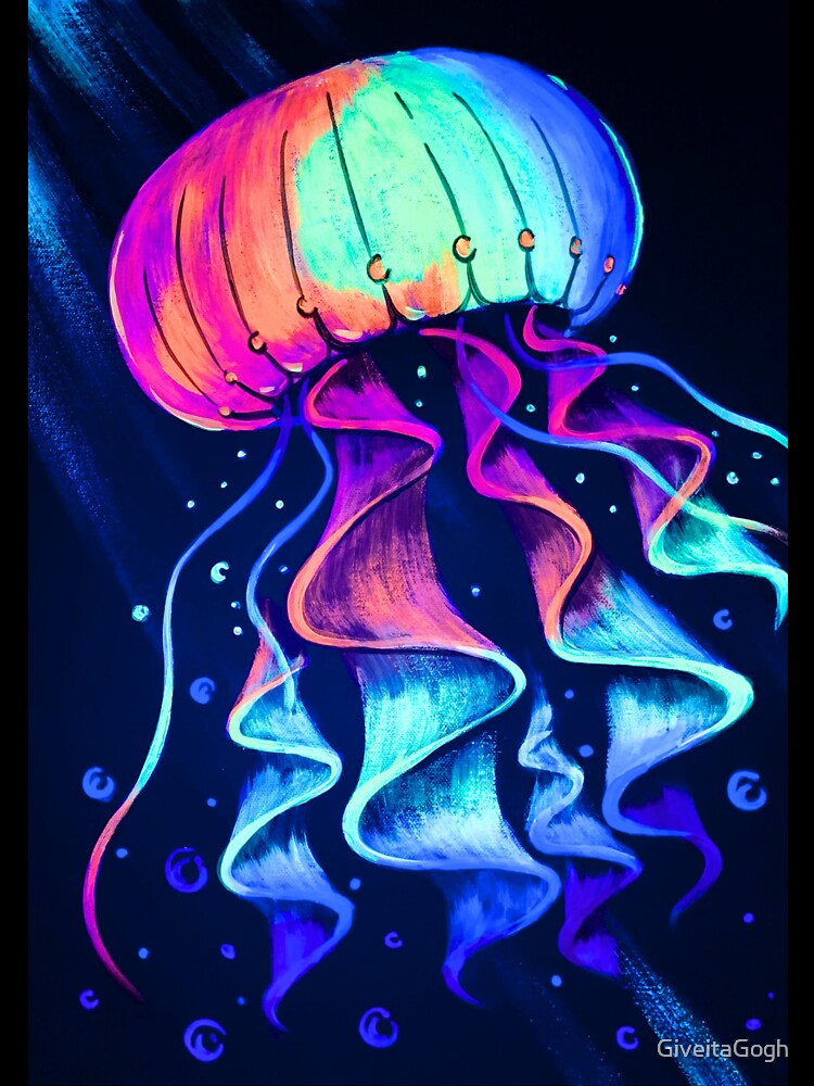 Glowing Jellyfish – Neon UV Ocean Art with Psychedelic Ribbons and Blacklight Glow by GiveitaGogh