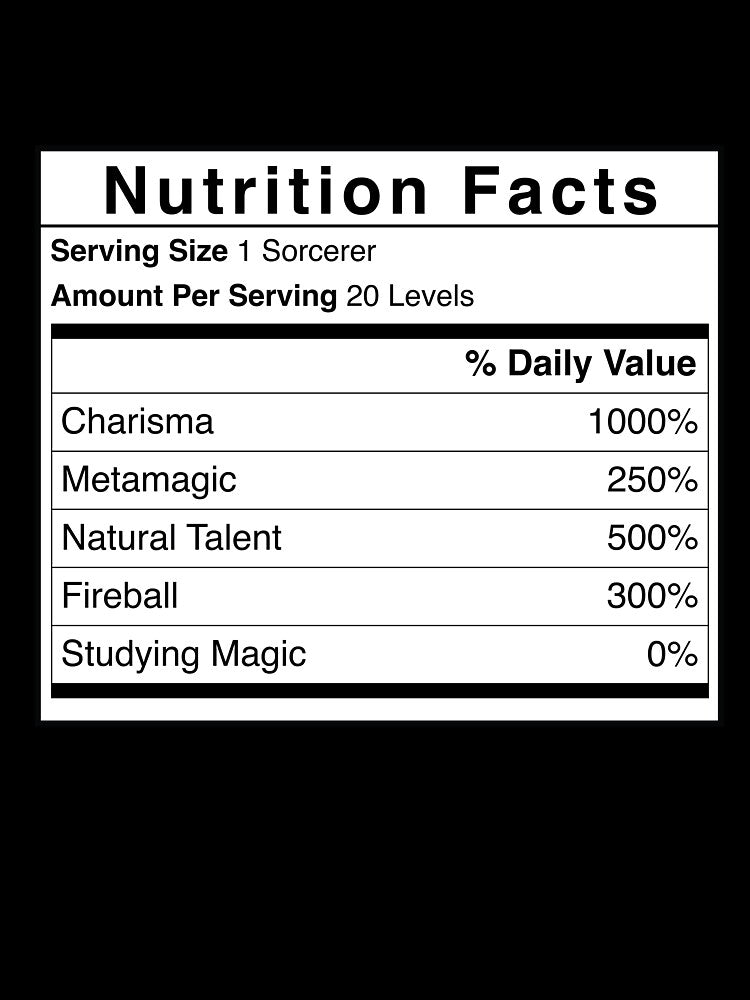 D&D Sorcerer Nutrition Facts by erincrnkdesign