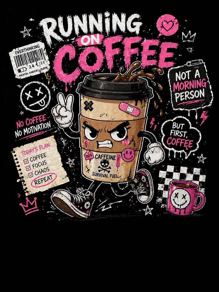 Running on Coffee – Funny Chaos Energy Caffeine Lover Shirt by IdentityThread
