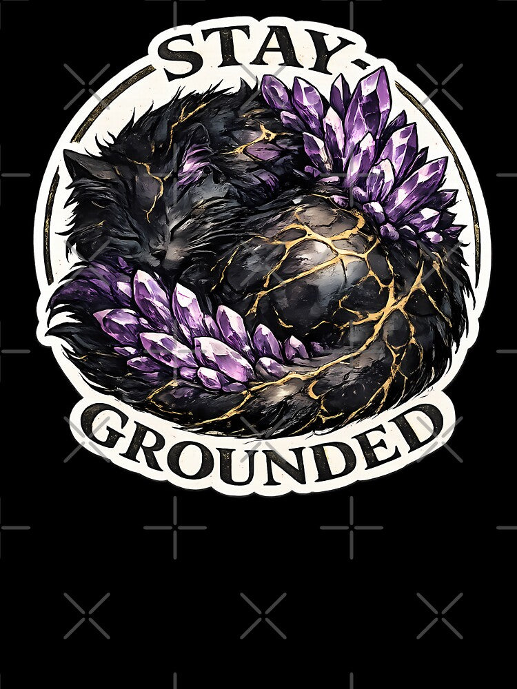 Stay Grounded Black Cat Amethyst Kintsugi by chattsuede