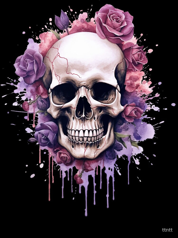 Skull & Roses with Dripping Ink by ttntt